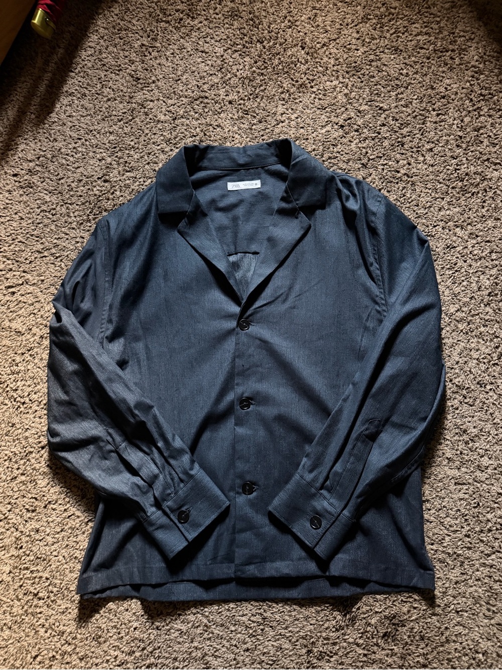 Zara Men's Navy Button-Front Lightweight Shirt Jacket